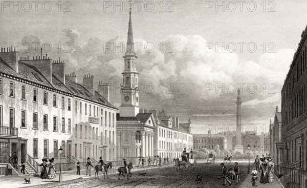 George Street, St Andrew's Church and Lord Melville's Monument, Edinburgh, Scotland, 19th century, from Modern Athens by Th. H. Shepherd