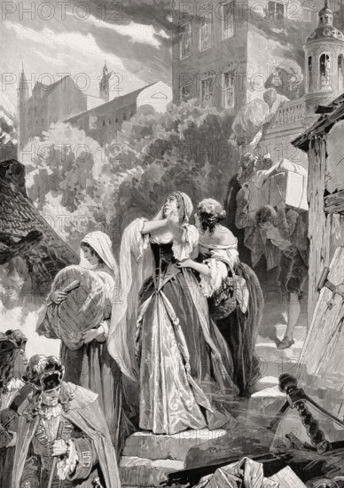 The destruction of Baden-Baden by French troops, Mélac and Duras, August 24, 1789, War of the Palatine Succession