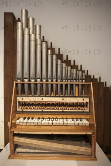 A portative organ, Organ Museum Borgentreich, Höxter district, North Rhine-Westphalia, Germany
