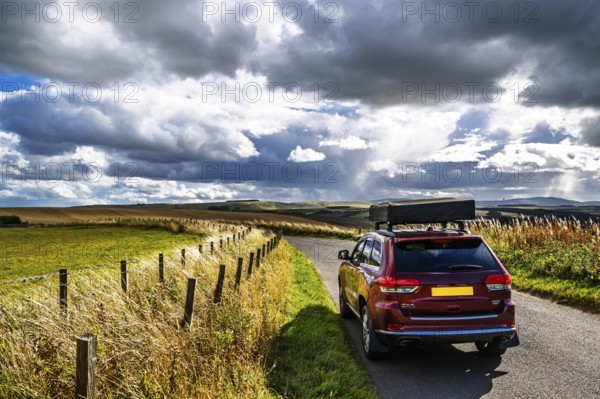 4x4 car trip with roof tent on the Scottish wilderness, Scotland, United Kingdom
