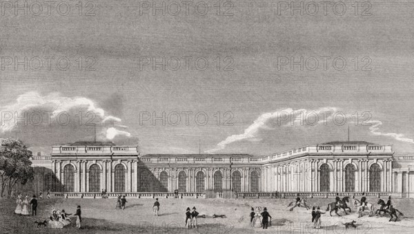 The Grand Trianon, Domain of Versailles, near Paris, antique steel engraved print, 1831