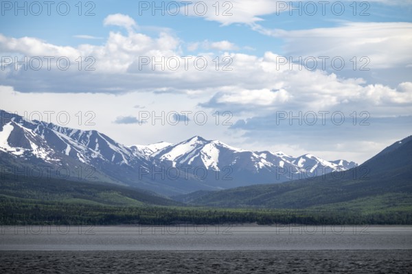 View over the Turnagain Arm estuary to the mountains of the Kenai Peninsula, Anchorage, Alaska, USA