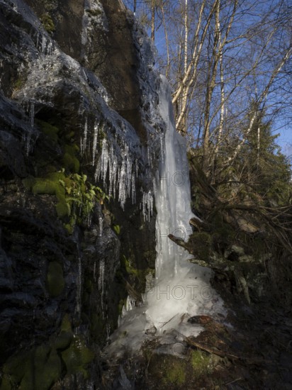 Icicle on a rock face, Höllental, Upper Franconia, Germany