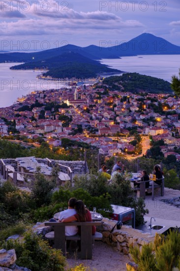 Sunset at the viewpoint, Providenca bar and restaurant, Mali Losinj, Losinj Island, Kvarner Gulf Bay, Croatia