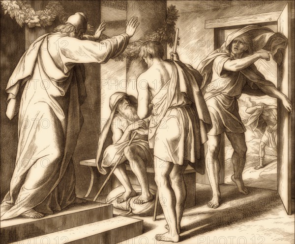 Messengers to Job, Old Testament, by Julius Schnorr von Carolsfeld