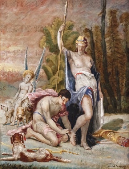 Diana, in Roman mythology the goddess of hunting, the moon and childbirth, protector of woman and girls, painting by Jean-Baptiste Cariven (1843 to 1904, French painter), reproduction of a 19th century painting, digitally restored, historical