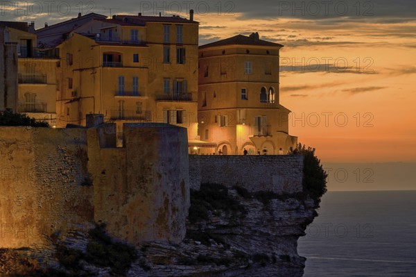 Europe, France, Corsica, Bonifacio at blue hour, sunset, Bonifacio, Corsica, France