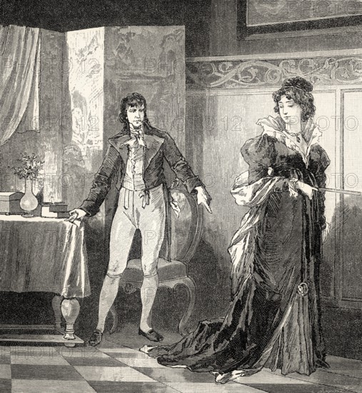 ACT II., SCENE II., Eugenie, Governess, scene from THE NATURAL DAUGHTER, DIE NATÜRLICHE TOCHTER, by Johann Wolfgang von Goethe