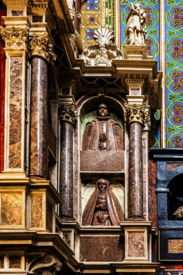 Memorials and marble busts of famous people, St. Mary's Church, 14th century, Krakow, Poland