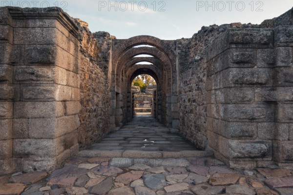 Arches of the ancient Roman theatre in Merida, Badajoz, Spain. This historic site displays brilliant architecture and offers insight into Roman history