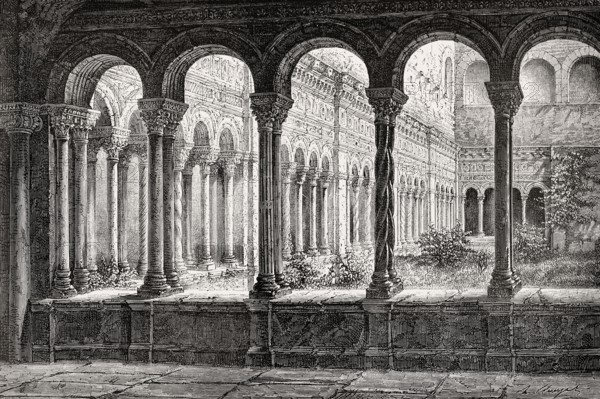 The cloister at the Basilica of Saint John Lateran, Rome, Italy, 19th Century