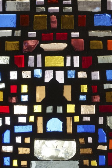 Glass blocks, coloured glass, cemetery near the parish church of St. Mauritius, Langenenslingen, Upper Swabia, Baden-Württemberg, Germany