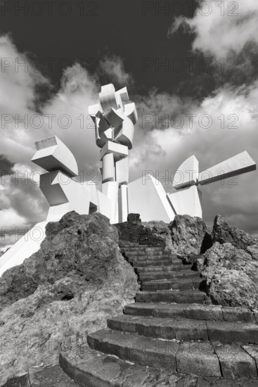 Monumento al Campesino, Fertility Monument, Monument to the Farmer by Cesar Manrique, monochrome, San Bartolome, Lanzarote, Canary Islands, Spain