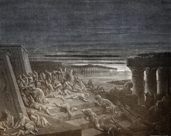 The Ninth Plague: Darkness, woodcut by Gustave Doré