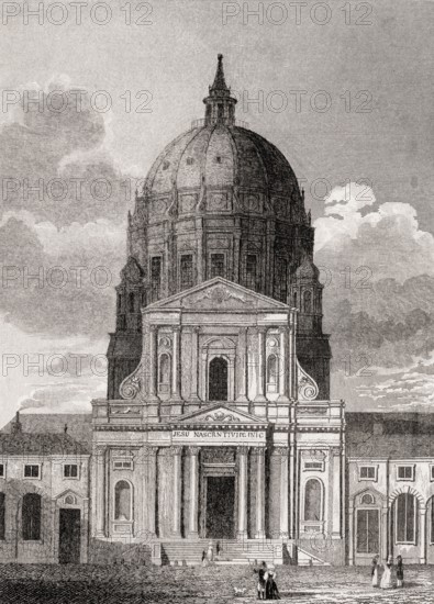 The Val-de-Grâce, Paris, antique steel engraved print, 1831