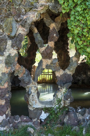 Well-sheltered Valois Spring or Cave Spring in the ancient thermal park. Sainte Marguerite, Saint Maurice es Allier, Puy de Dome, France