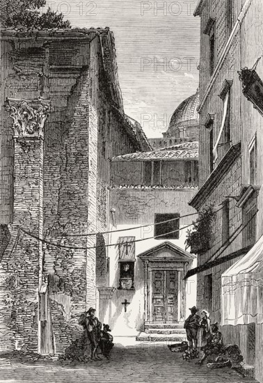 Old fish market, Porticus Octaviae, Portico of Octavia, Rome, Italy, 19th Century