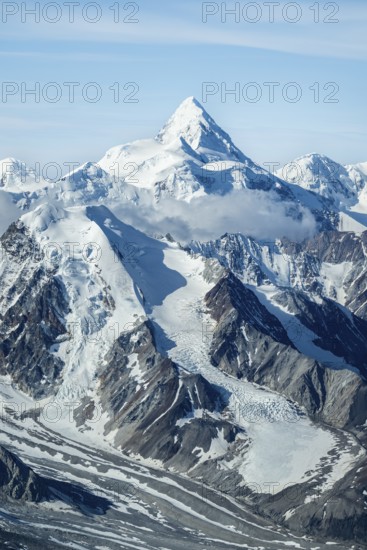 Snow and ice, epic mountains with glaciers, aerial view, Alaska Range, Denali National Park, Alaska, USA