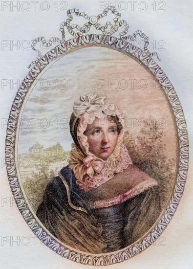 Jeanne Louise Henriette Campan, Madame Campan, 1752-1822. French educator, companion to Marie-Antoinette. Named head of a school at Ecouen for the orphaned daughters of the Legion of Honour by Napoleon. Etching by Mercier. From the book Lady Jackson's Work, 189, Historical, digitally restored reproduction from a 19th century original, Record date not stated