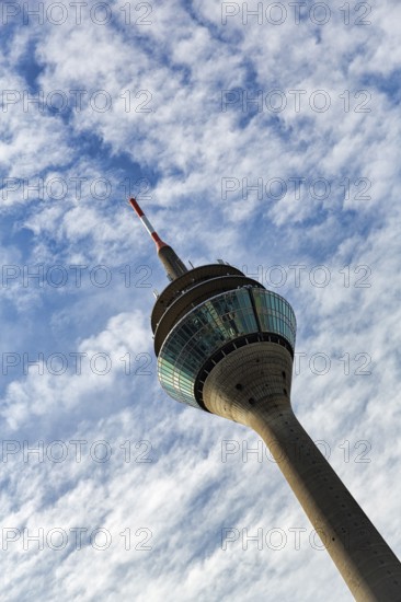 Rhine Tower, diagonal, sunny weather, Düsseldorf, North Rhine-Westphalia, Germany