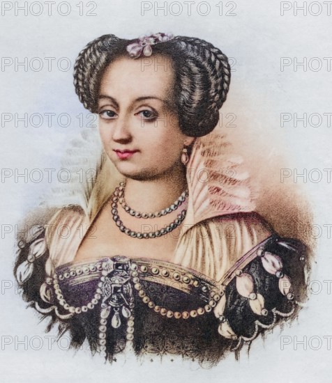 Margaret of Valois (French Marguerite de Valois, born 14 May 1553 in Saint-Germain-en-Laye, died 27 March 1615 in Paris), also known as la Reine Margot, was Queen of France and Navarre and Duchess of Valois, Historical, digitally restored reproduction from a 19th century original, Record date not stated