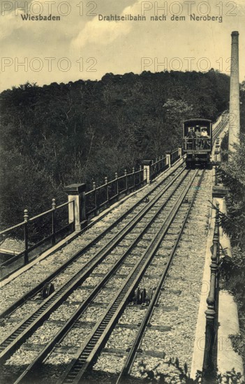 Historical postcard, picture postcard, cable railway to the Neroberg, Wiesbaden, Hesse, Germany, digitally enhanced reproduction of an original from around 1900, picture postcard