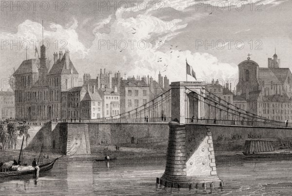 The pont d'Arcole, Paris, France, antique steel engraved print, 1831