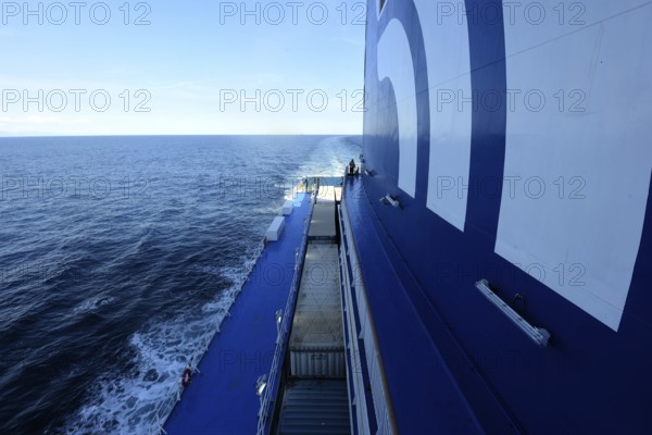 A car ferry of the GNV shipping company on its way from Palermo / Sicily shortly in front of entering the harbour of Genoa. Lorry trailers and cars can be seen on board