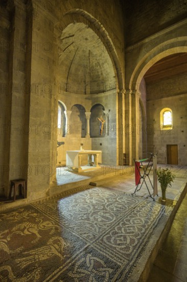 Medieval mosaic floor from the 12th century in the Abbey of Notre Dame de Ganagobie, Alpes-de-Haute-Provence, France