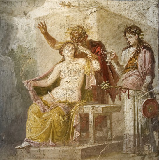 Erotic scene from a fresco from the historic city of Pompeii, Italy, Historic, digitally restored reproduction from an original of the period