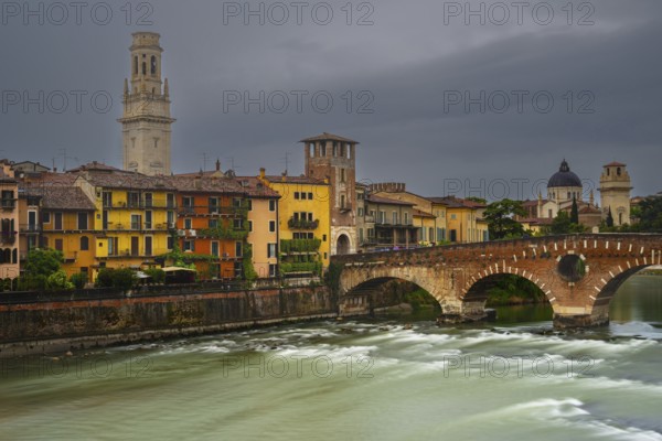 Old Town with the River Etsch, Ponte Pietra, Verona, Etsch Valley, Veneto, Italy