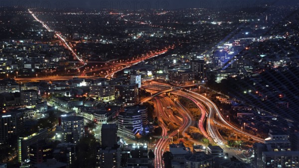 New Zealand, view from Sky Tower of Auckland at night, telecommunications tower, observation tower, sky tower, Auckland, New Zealand