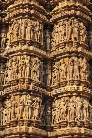 Famous stone carving sculptures, Kandariya Mahadev Temple, Khajuraho, India. Unesco World Heritage Site