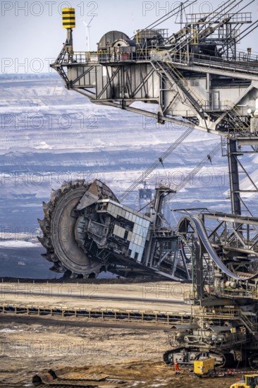Lignite opencast mine Garzweiler, bucket wheel excavator mining overburden, coal, near Jüchen, North Rhine-Westphalia, Germany