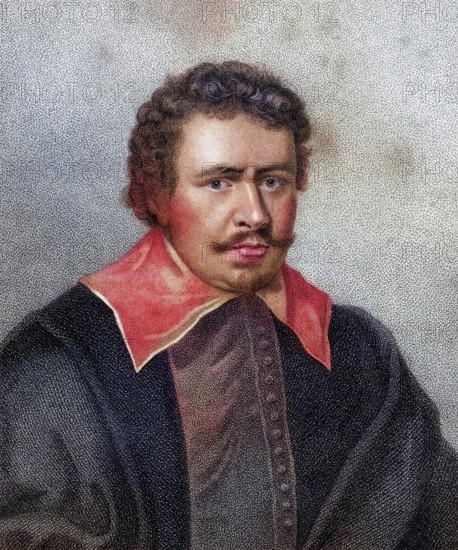 Thomas Wentworth 1st Earl of Strafford 1593 1641 Baron of Raby aka Sir Thomas Wentworth Baron of Newmarch and Oversley, Thomas Wentworth 1st Earl of Strafford 1593 1641 Baron of Raby aka Sir Thomas Wentworth Baron of Newmarch and Oversley Engraved by Bocquet from the book A catalogue of Royal and Noble Authors Volume II published 1806, Historic, digitally restored reproduction from a 19th century original, Record date not stated