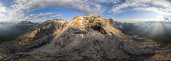 360 degree alpine panorama, aerial view, impressive mountain peaks of the Brenta Mountains, Brenta, Brenta-Adamello Natural Park, Trentino, Italy