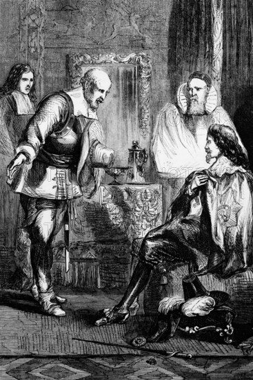 Charles I is summoned to his execution, he was beheaded on Tuesday 30 January 1649 in Whitehall on a scaffold in front of Banqueting House in London, England, digital reproduction of a historical original