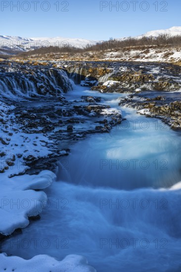 Brúarfoss, waterfall, snow, winter, Golden Circle, Iceland, Scandinavia