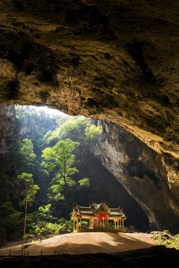 Temple in a stalactite cave, Phraya Nakhon Cave, Khao Sam Roi Yot National Park, Hua Hin, Prachuap Khiri Khan, Thailand