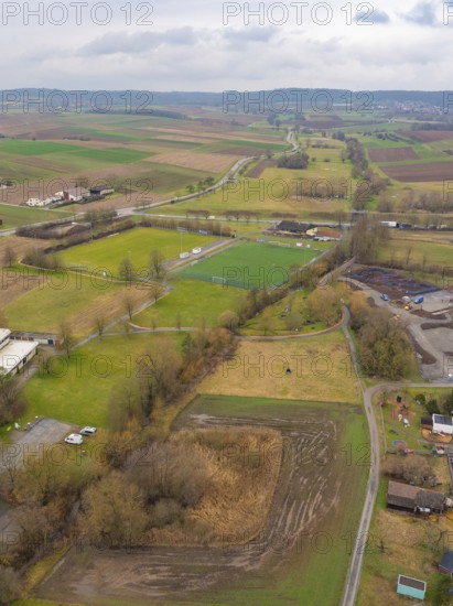 Wide landscape with fields and sparse trees in a rural area, Großbottwar, Ludwigsburg district, Baden-Württemberg, Germany