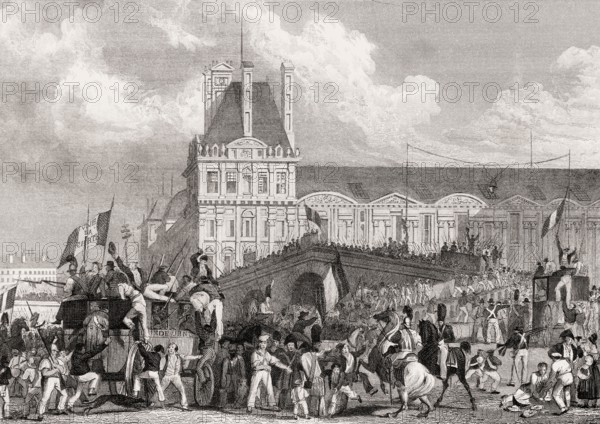 The migration of Charles X to Rambouillet, 1830, July Revolution, Paris, antique steel engraved print, 1831