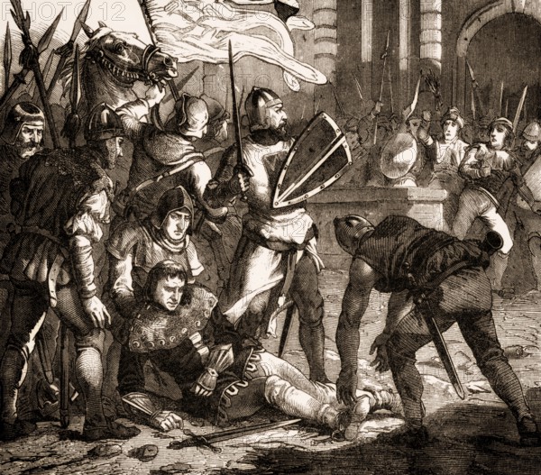 Injured Pope Lucius II, Pope from 9 March 1144 to his death in 1145