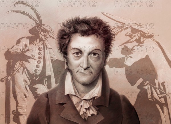 Ernst Theodor Amadeus Hoffmann, or E. T. A. Hoffmann, 1776 - 1822, German Romantic author of fantasy and horror, figures from Prinzessin Brambilla, digitally edited after Jacques Callot