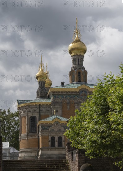 Wall frieze with frescoes in the wedding tower, Mathildenhöhe Darmstadt, UNESCO World Heritage Site, Germany