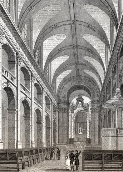 Interior, Dome of Les Invalides, Paris, antique steel engraved print, 1831