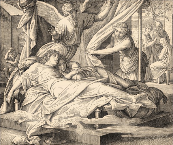 Tobias and Sara Sleep, Old Testament, by Julius Schnorr von Carolsfeld