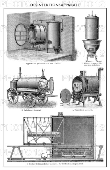 Disinfection equipment, disinfection cabinet, 1890, Desinfektionsanlage, Desinfektionsschränke um 1890