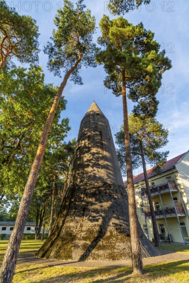 Historic pointed bunker, high bunker of the Winkel type, air-raid shelter in Wünsdorf, Zossen, Fläming, Brandenburg, Germany