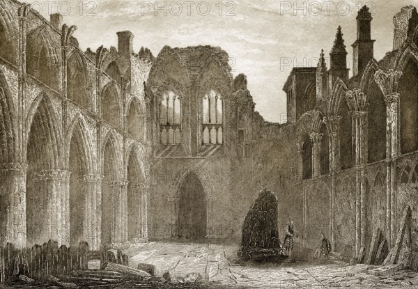Holyrood Abbey, eine verfallene Abtei der Canons Regular in Edinburgh, Schottland, 19.