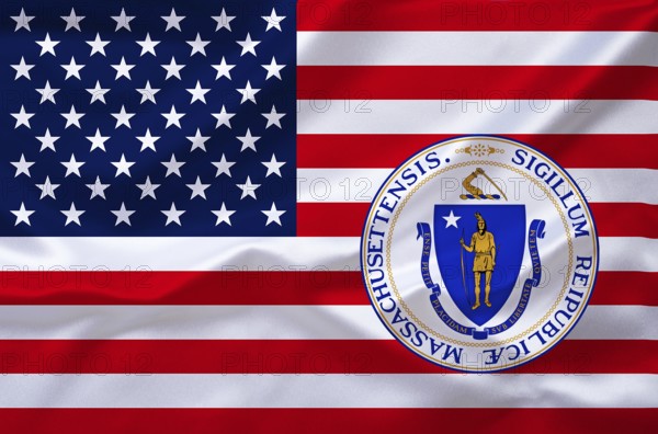The flag of the USA with the coat of arms of Massachusetts, Studio